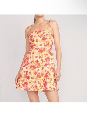 Old Navy Pink & Yellow Floral Tie-Shoulder Mini Sun Dress Size Large